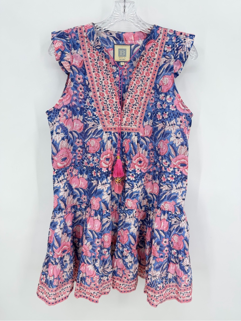 Bell by Alicia Bell Floral Print Mini Dress  Cotton Pink Blue Size S
